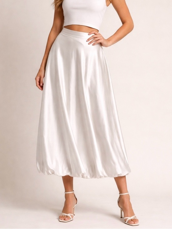 Cider Dresses & Skirts - NWT Cider Bubble Hem Satin White Maxi Lined Skirt Women’s Size 1XL
